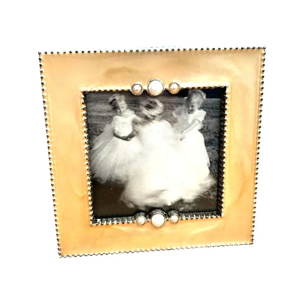 Trio of small photo frames (3) matching set cream enamel standing desktop style